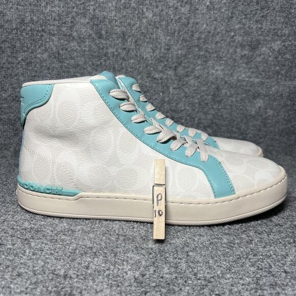 Coach Shoes Mens Size 10 White Teal High Top Signature C Monogram Lace Up CV222 - Picture 9 of 9